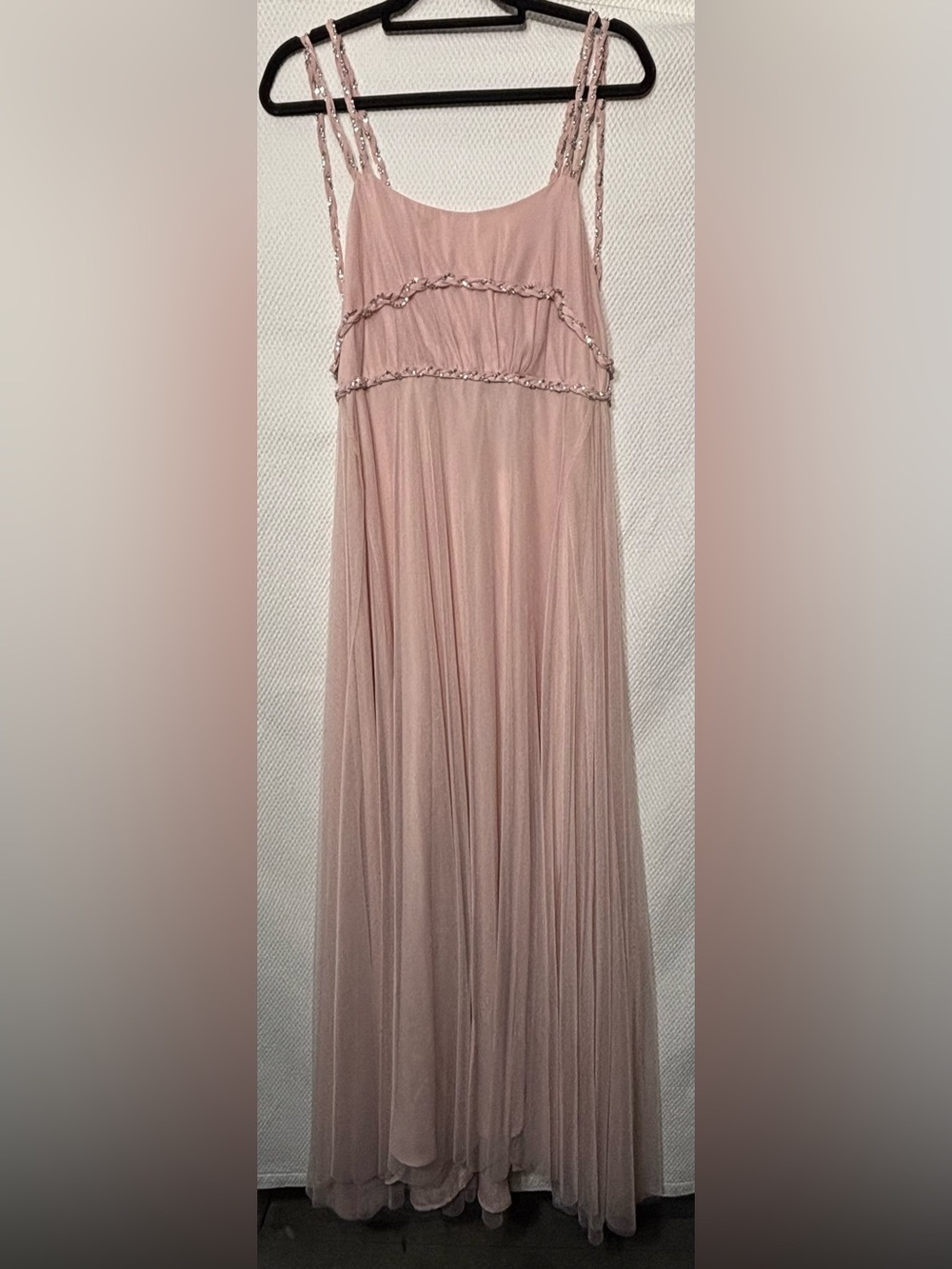 TOPSHOP Sz 8 Blush Pink Evening Gown with Sheer Skirt Diamante Trim Low Back NEW